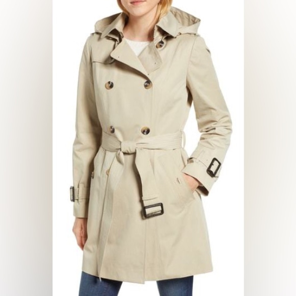 London Fog trench coat with detachable hood and liner